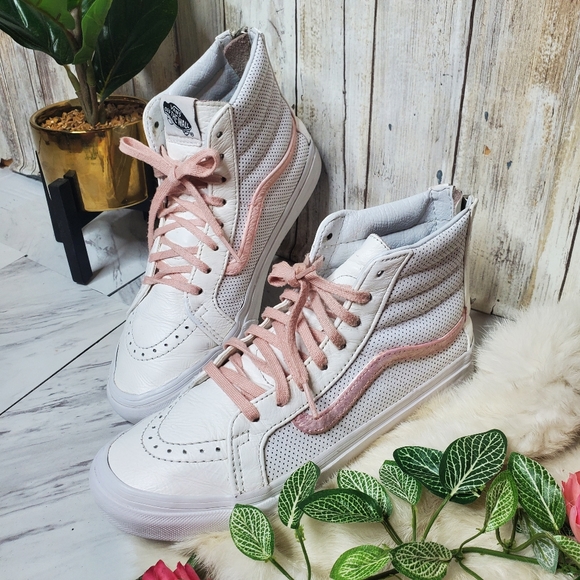 RARE vans White leather custom high top zip back - Picture 9 of 12